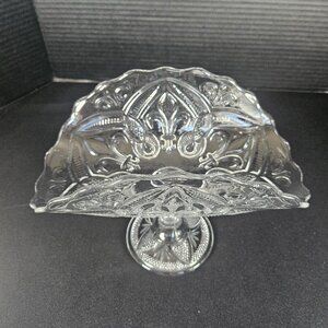Antique Bryce Higbee Clear Fleurde Lis Banana Compote Pressed Glass EAPG